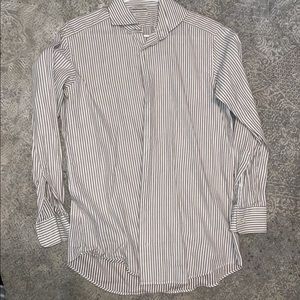 Tan White Striped Long Sleeve Button Down